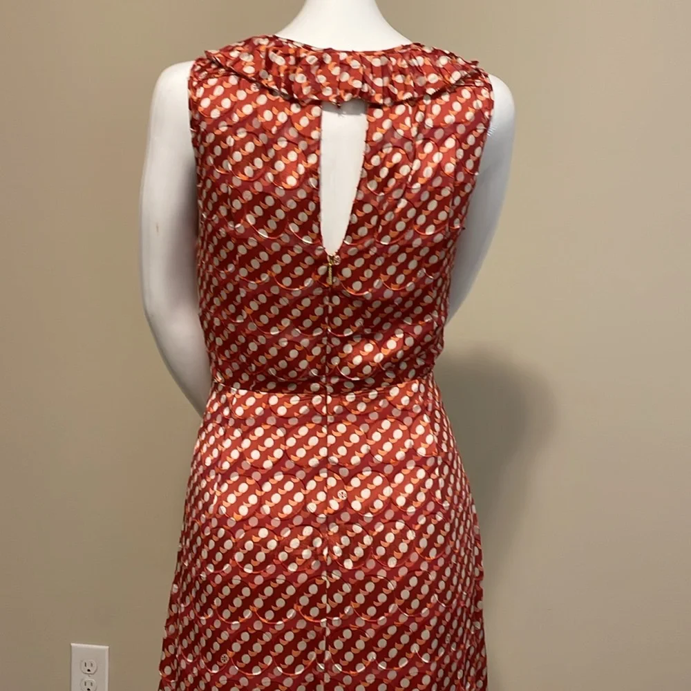 Tory Burch Janetta Silk Polka Dot Ruffle Dress 4 Asymmetric High Low Hem Keyhole